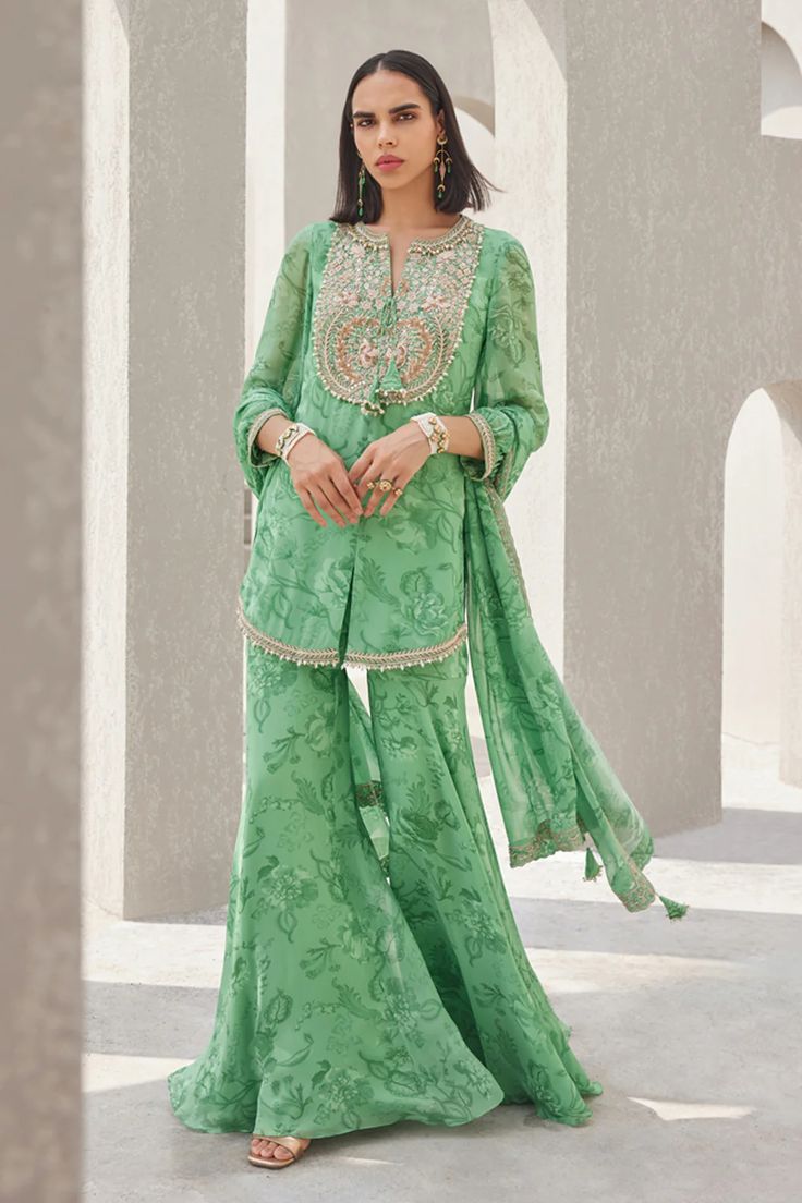 Green Sharara Set