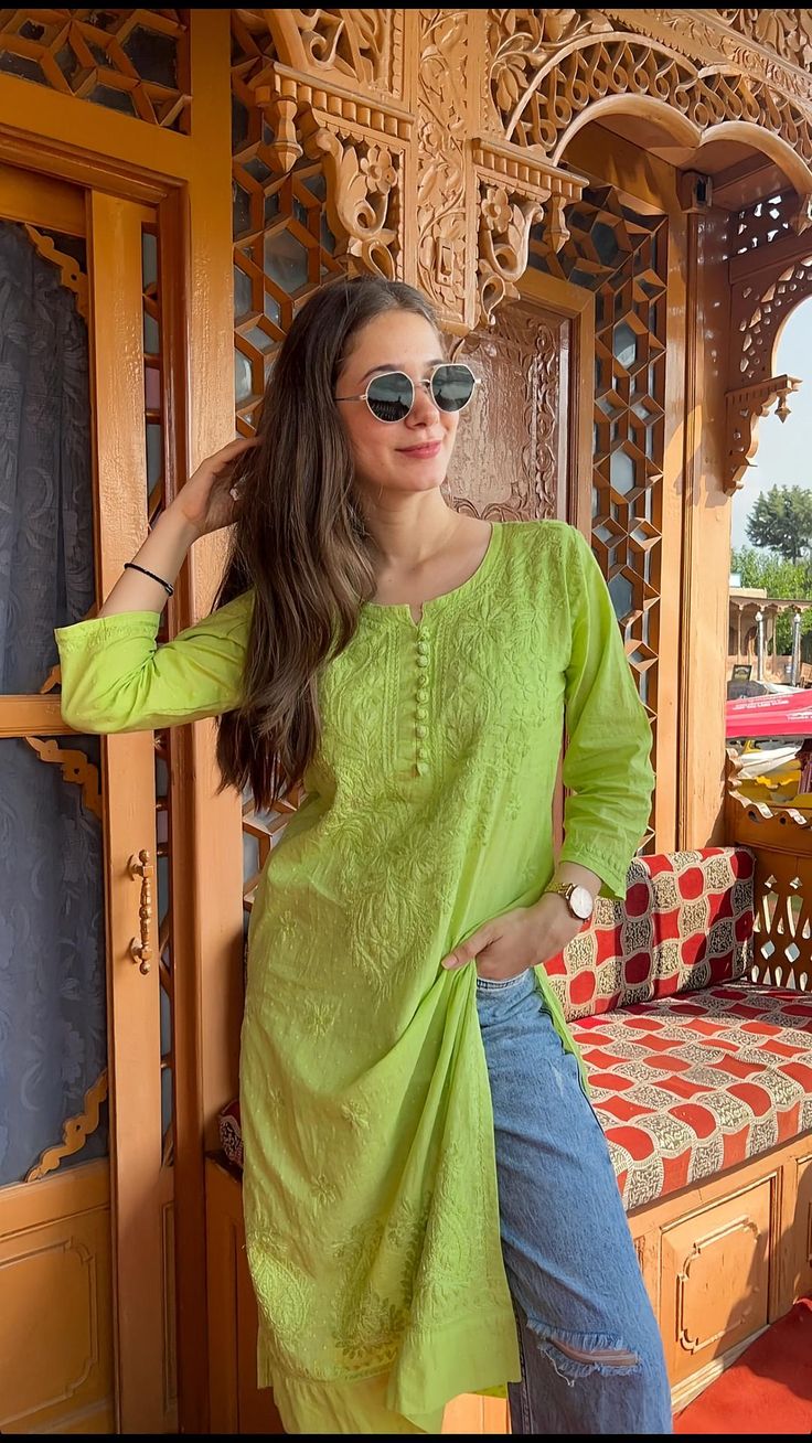 Green Chikankari Kurti